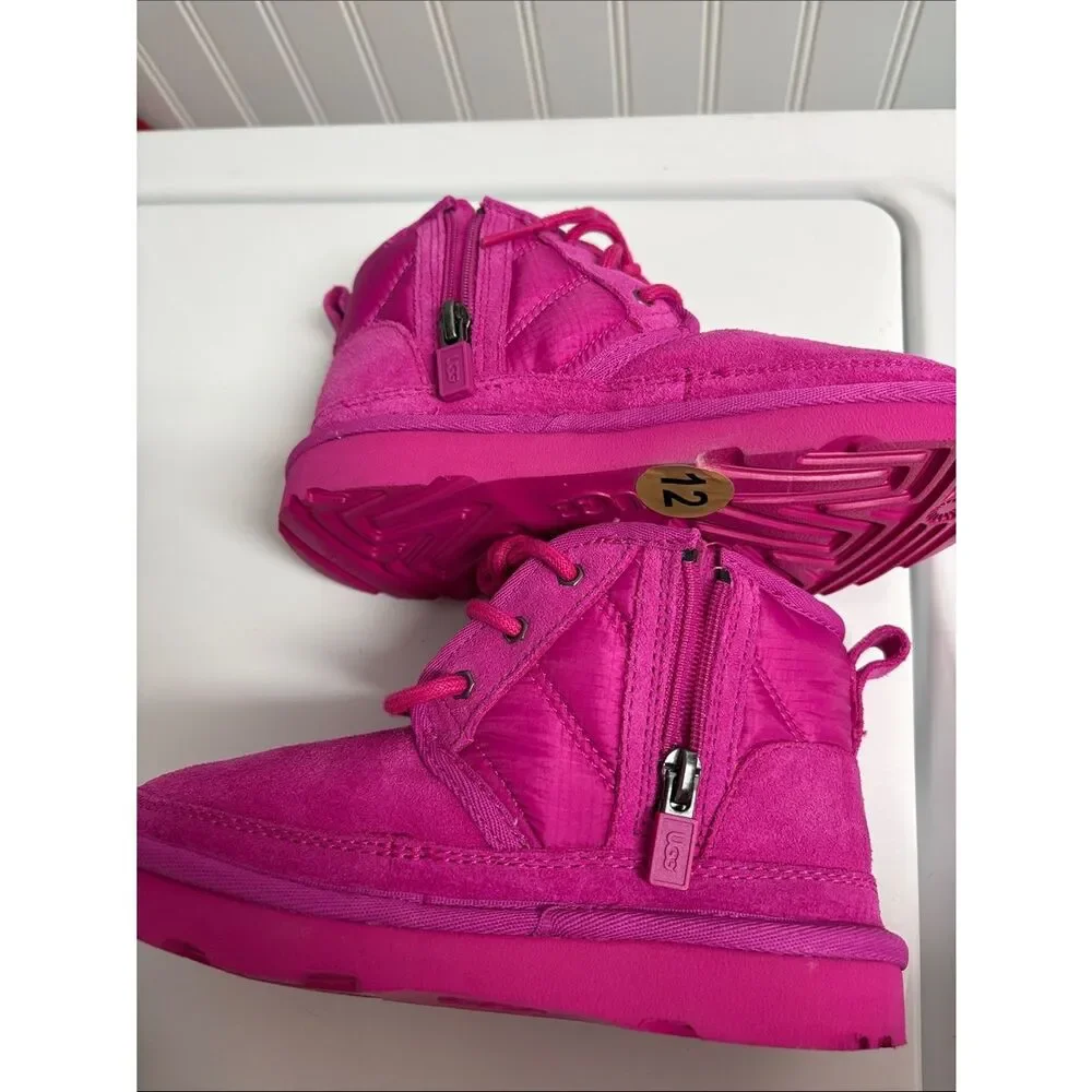 Ugg Australia Kids Hot Pink Neumel II Side Zipper Lace Up Booties Size 12